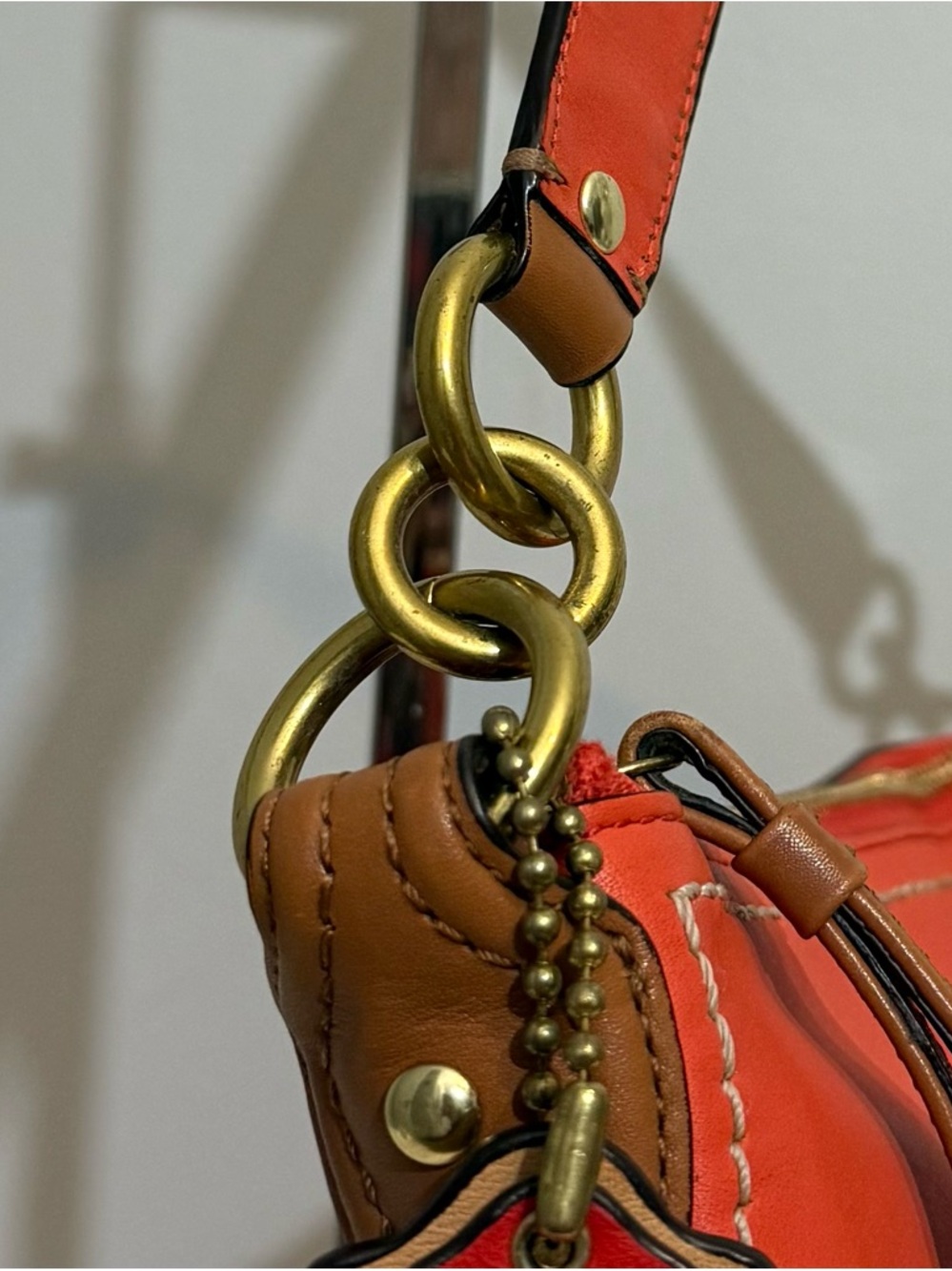 Coach Poppy Perri Hippie Convertible Shoulder Crossbody Bag Orange Coral Leather - Picture 8 of 16